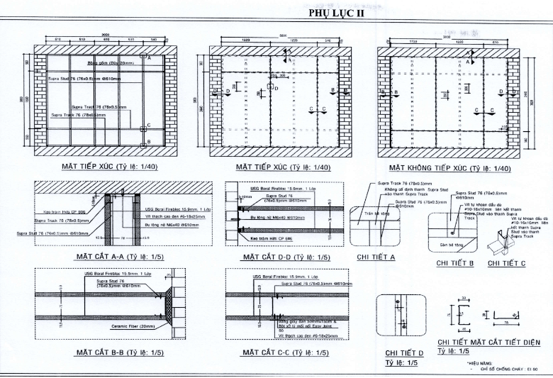 Thi công tấm thạch cao chống cháy tiêu chuẩn EI 60